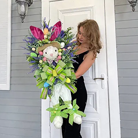 woman holding Easter bunny decor