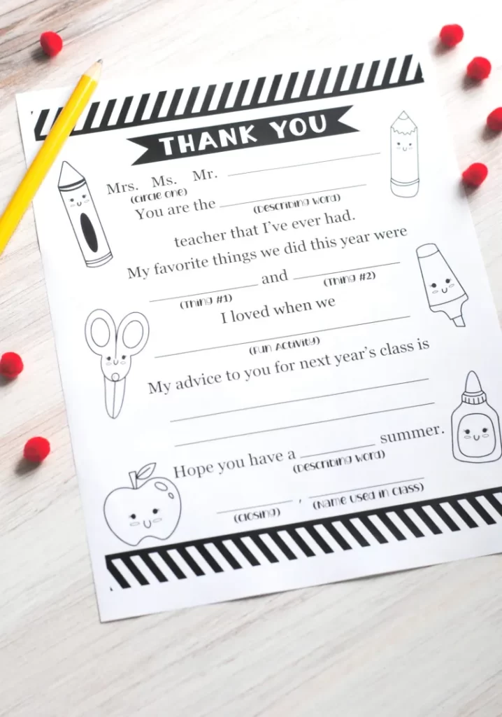 FILL IN THE BLANK FOR TEACHER APPRECIATION GIFT