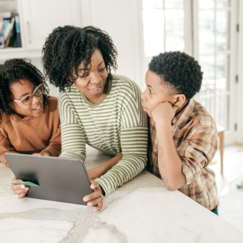 African American mom with her son and daughter